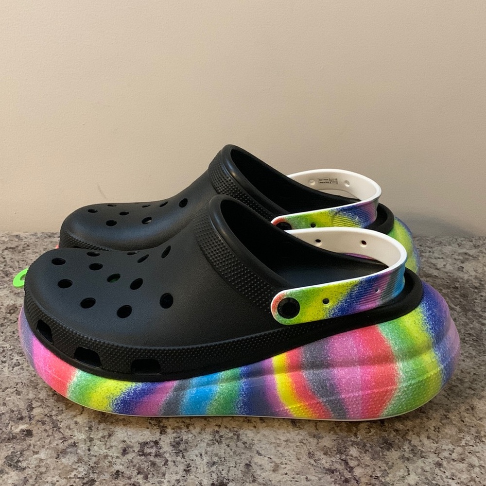 Black and Rainbow Platform Crocs 🌈